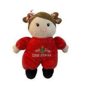 Baby Starters Doll Plush Brunette My First Christmas Stuffed Rattle 9 Inch Toy